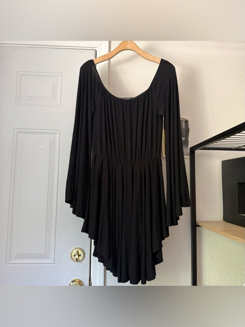 FOXBLOOD black off shoulder bell long sleeve mini dress romper